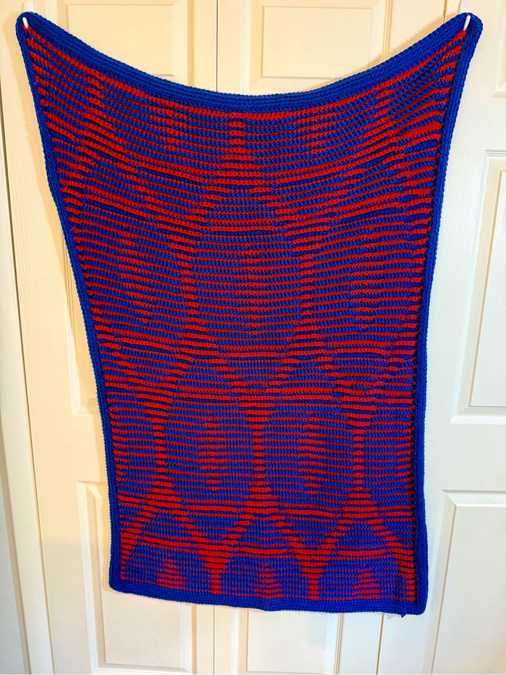 Handmade Buffalo Bills Red and Blue Crochet Baby or lap blanket - Picture 4 of 5